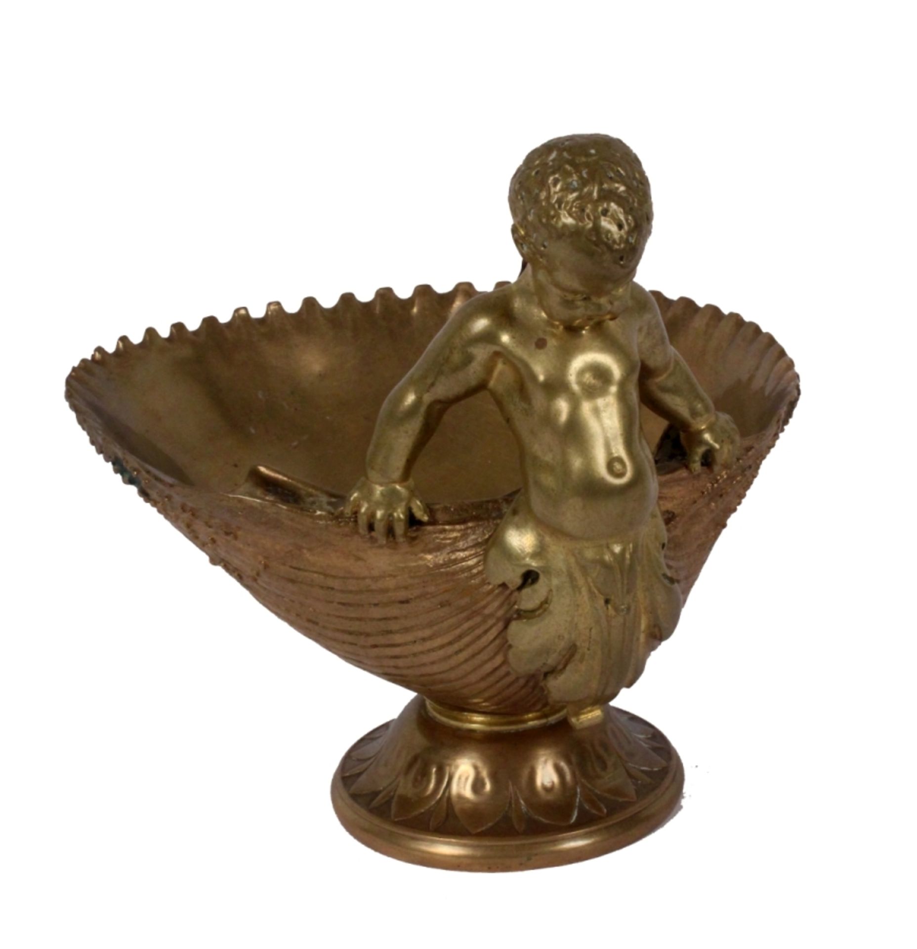 Opening: 220 EUR    A POCKET WATCH STAND France, 19th century Cupid sitting on a shell, gilt bronze,