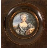 Opening: 60 EUR    MINIATURE France after 1900 Portrait of a Lady. Painted on ivory. D iameter