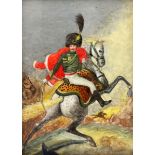 Opening: 60 EUR    A MILITARY MINIATURE A French Hussar on horseback. painted on ivory. 12x9cm, with