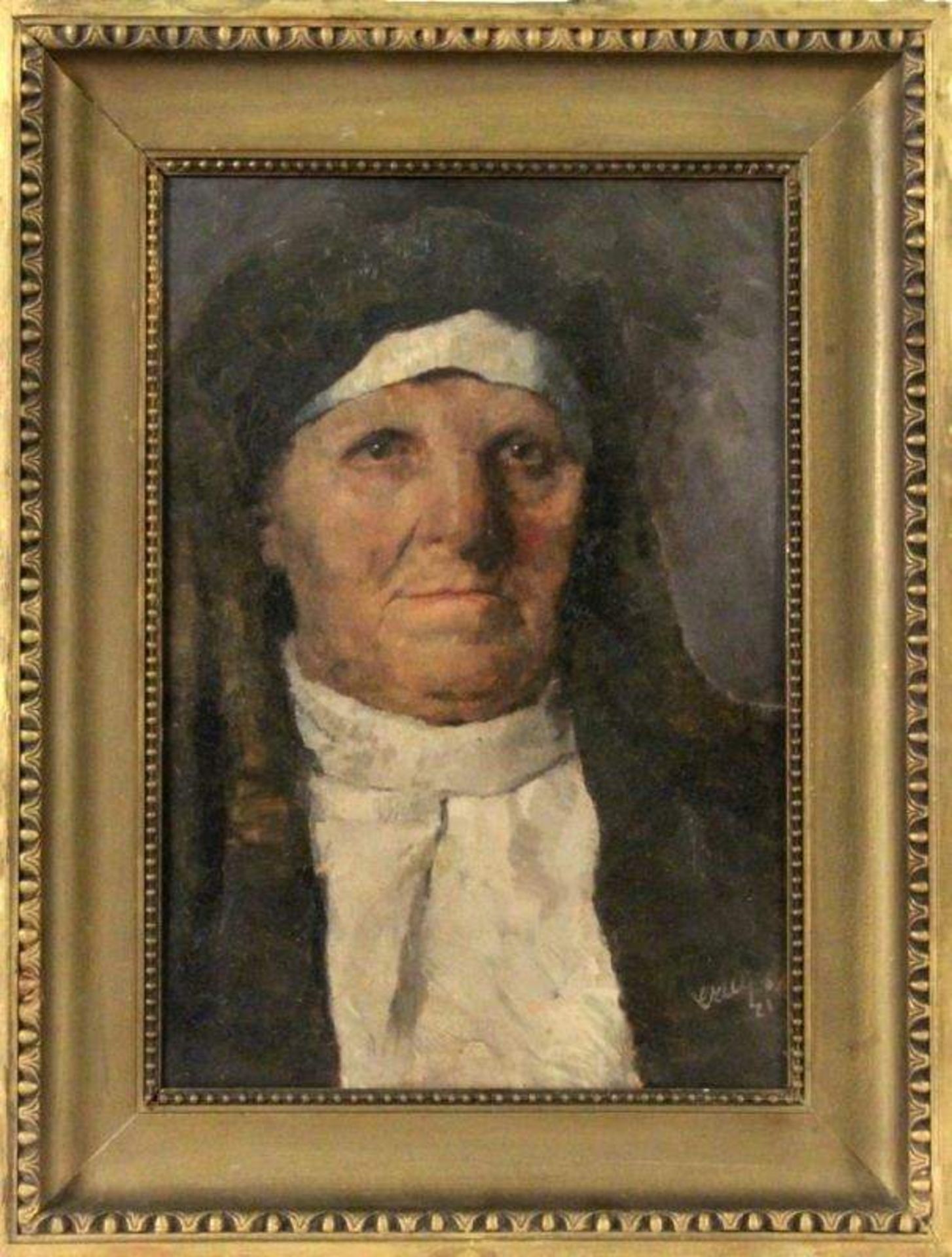 CZECH, EMIL (attr.)1862 - 1929 Bildnis einer Nonne. Öl/Karton, signiert und dat.: (19)21. 48x33cm,