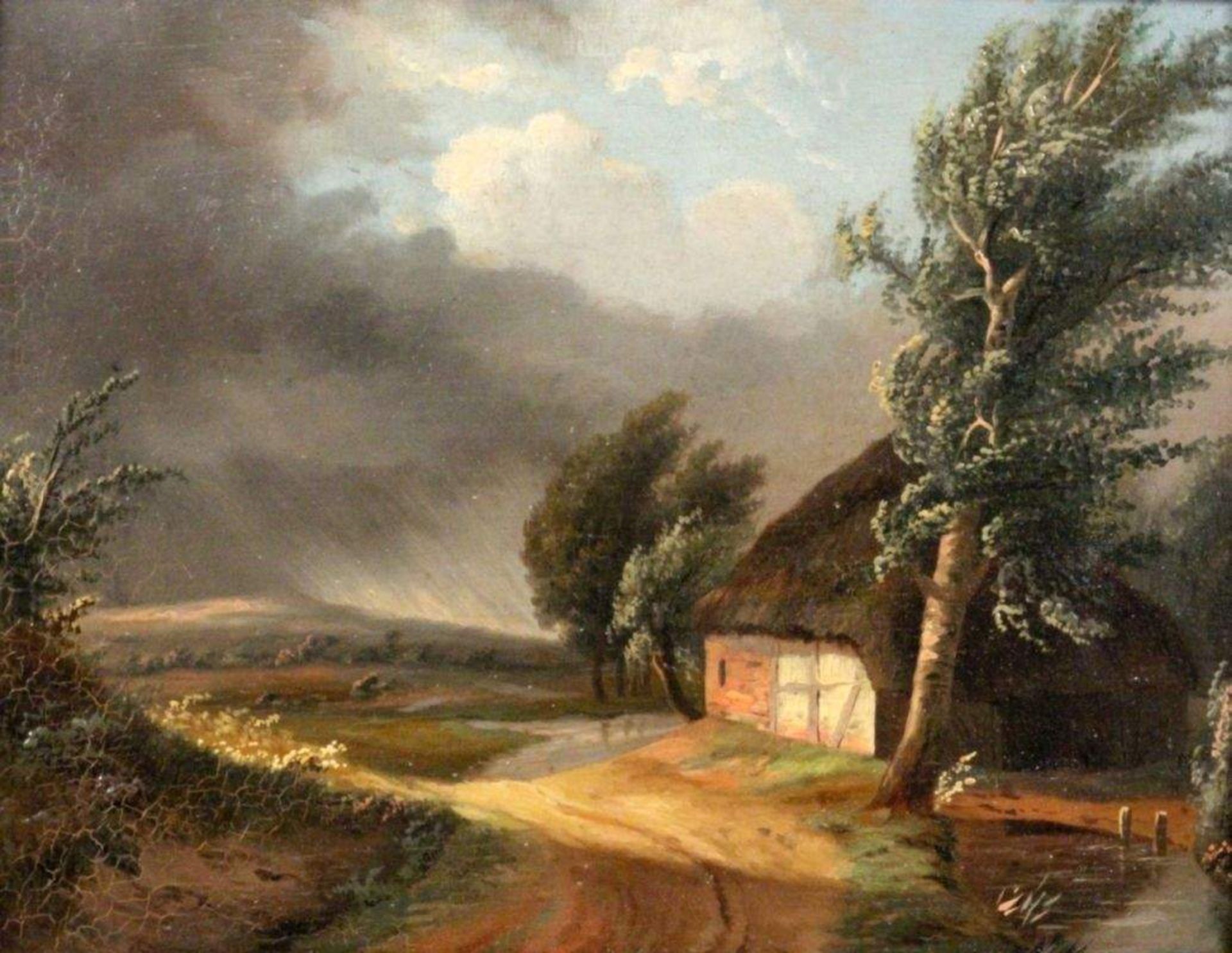 DUVIVIER, JOHANNES BERNARDUSBrügge 1762 - 1837 Paris Gewitterlandschaft mit Bauernhaus. Öl/Holz,