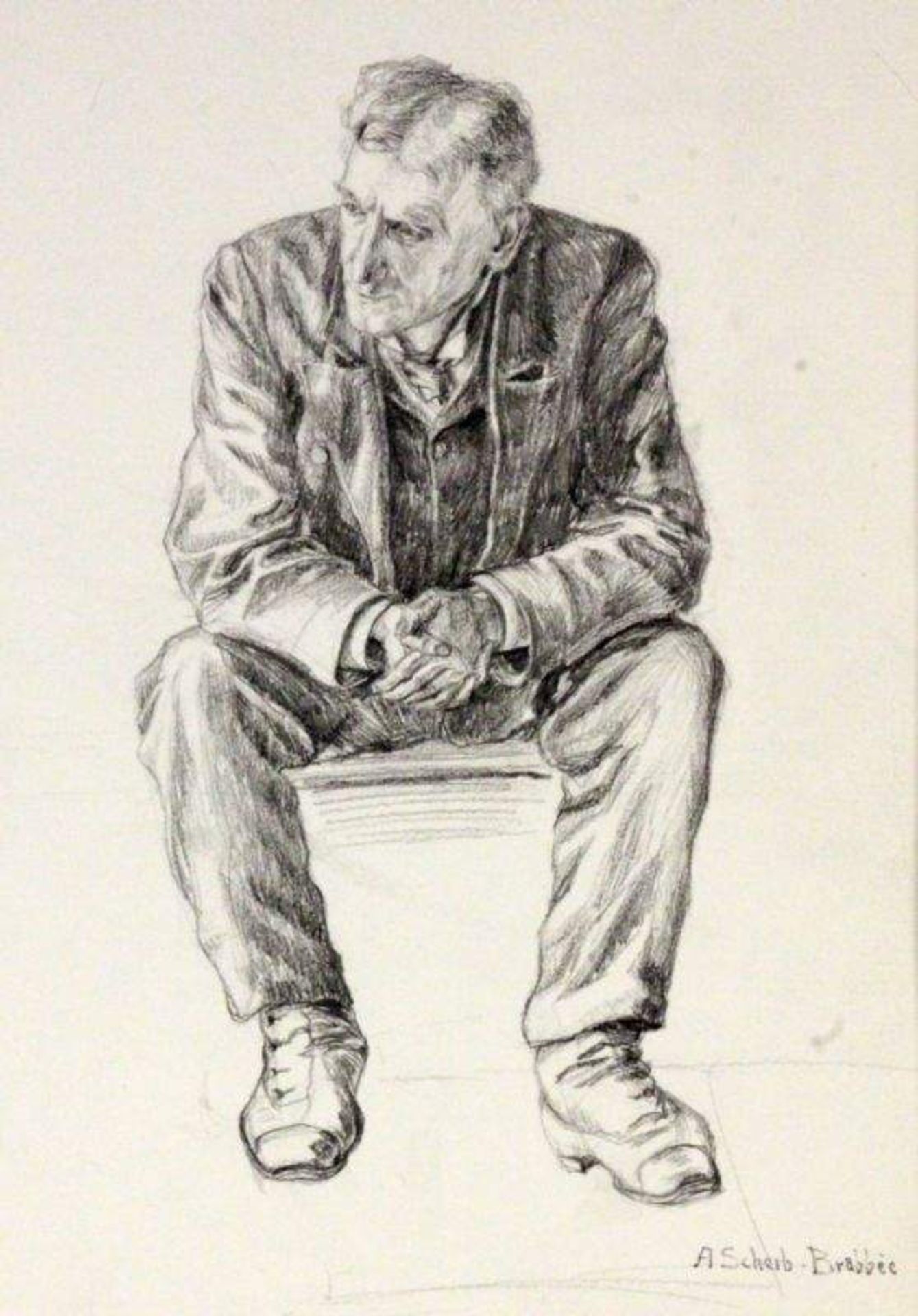 SCHERB-BRABBÉE, ANNA1887 - 1964 Sitzender Mann. Bleistift-Zeichnung, signiert. 32x22,5cmAufrufpreis: