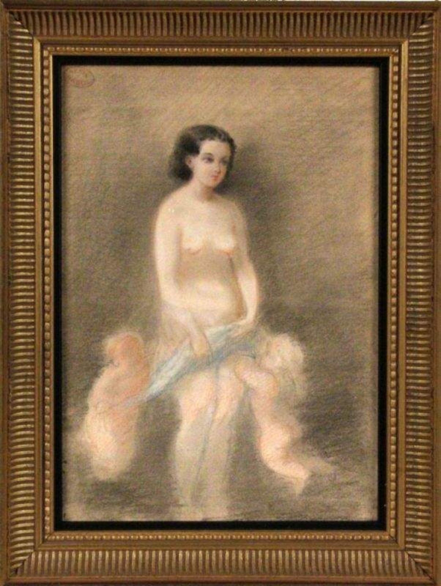 HADOL, PAULParis 1835 - 1875 Nacktes Mädchen mit zwei Amoretten. Pastell, Stempelsignatur.