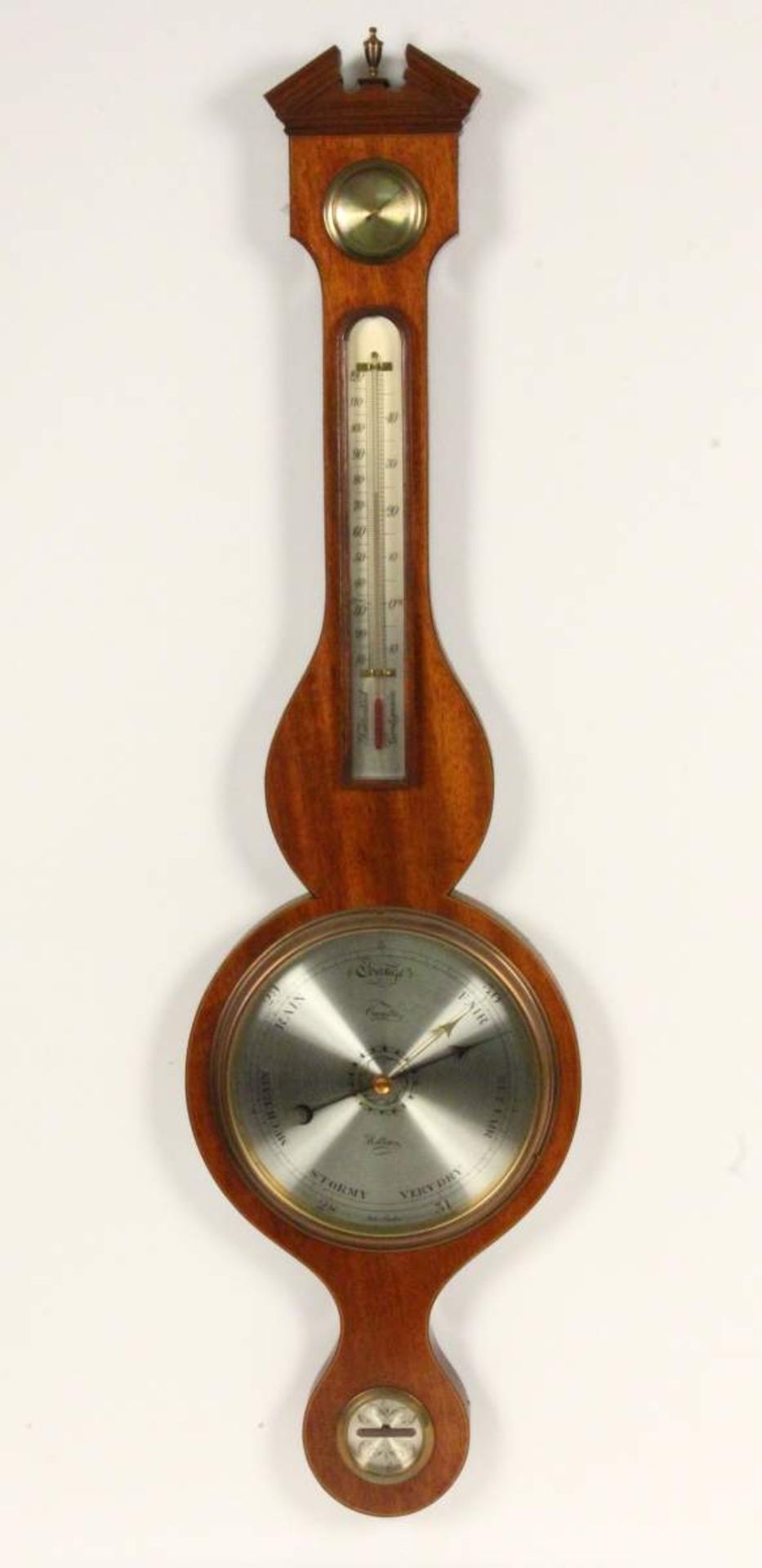 ENGLISCHES BAROMETERum 1900 Wetterstation mit Thermometer, Barometer und Hygrometer. Mahagoni. Bez.:
