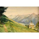 COMPTON, EDWARD HARRISONFeldafig, Oberbayern 1881 - 1960 Gebirgslandschaft mit Kapelle. Aquarell,