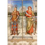 FLIESENBILDwohl Italien, 19.Jh. 6 farbig bemalte Keramikfliesen mit Darstellung eines antiken Paares