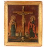 KIRCHENMALER (IKONE)Balkan, 19.Jh. Christus mit der Gottesmutter Maria und dem heiligen Johannes.