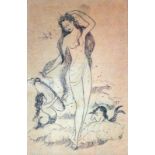 THOMA, HANS1839 Bernau - 1924 Karlsruhe Geburt der Venus. Original Feder-Zeichnung. 22,5x15,5cm, Ra.