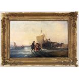 DELACROIX, P.Frankreich, 19.Jh. Personen und Boote am Stand. Öl/Lwd., undeutl. signiert. 51x81cm.