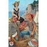 ANONYMNizza, Frankreich, 20.Jh. Fischerpaar im Hafen von Nizza. Öl/Lwd., mit dem Wappen der Stadt