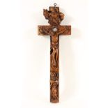 RELIQUIENKREUZFrankreich, 18.Jh. Buchsbaum mit geschnitztem Christus über der Gottesmutter, von