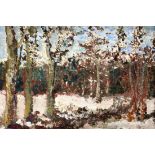 LANDSCHAFTSMALER 20.Jh. Winterwald. Öl/Holz, undeutl. signiert. 21x30cm, Ra.Aufrufpreis: 20 EUR