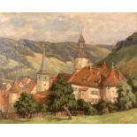 KAUPKE, PAULgeb. 1857 Fränkisches Kirchdorf mit Schloss. Öl/Lwd., signiert.Aufrufpreis: 50 KAUPKE,