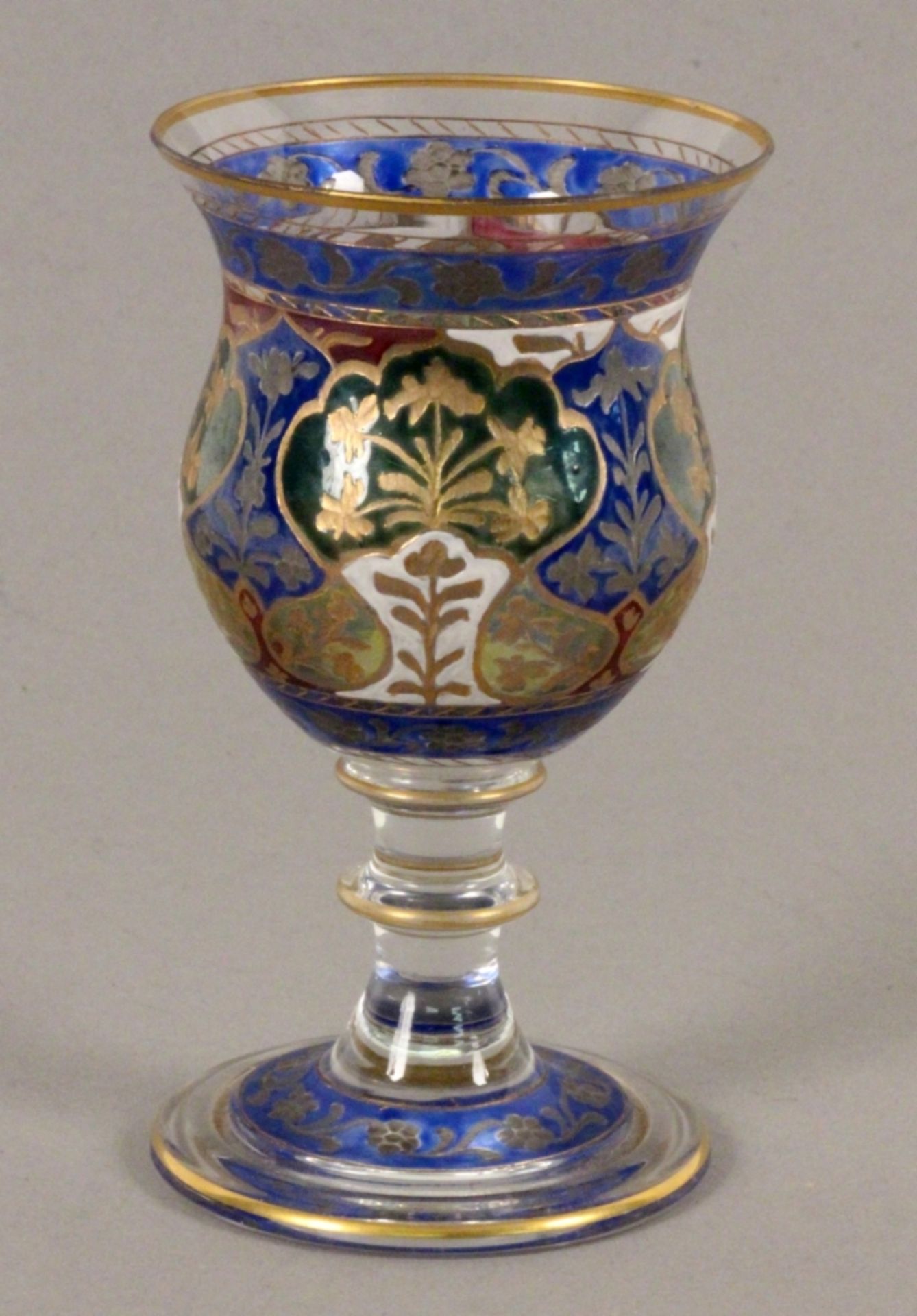 "JODPUR" KELCHFritz Heckert, Schlesien um 1885 Farbloses Glas mit transluzider Emailbemalung im