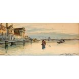 ITALIENISCHE SCHULE20.Jh. Ansicht von Venedig mit Gondeln. Aquarell, undeutl. signiert. 13x30,5cm,