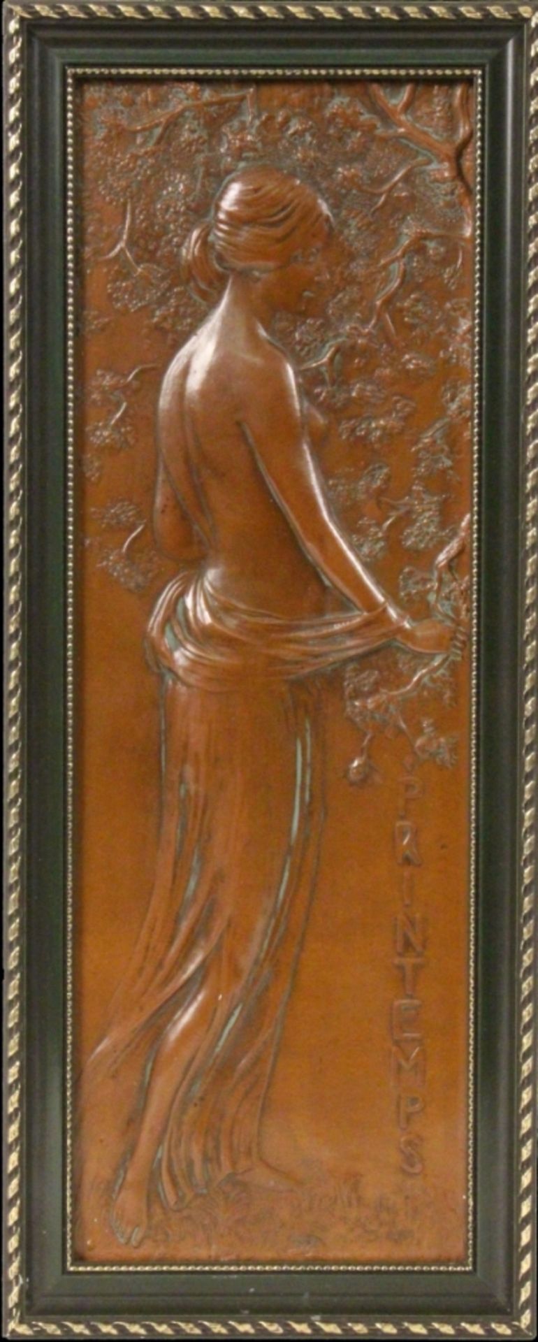 JUGENDSTIL RELIEF "PRINTEMPS" (Frühling)Frankreich um 1900 Braun patinierte Bronze. 31,5x11cm, Ra.