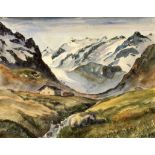 GUTTENBERG, FRANZ-XAVER1949 Gebirgslandschaft mit Almhütte. Aquarell, signiert und datiert. 35,