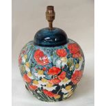 A late 20th century studio pottery Table Lamp base of ginger jar form, by Jonathan Cox, tube-lined