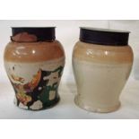 A pair of 19th century stoneware Tobacco Jars of baluster form with metal covers by James Stiff