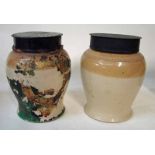 A pair of 19th century stoneware Tobacco Jars of baluster form with metal covers by James Stiff