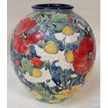 A late 20th century studio pottery Vase of ovoid form, by Jonathan Cox, tube-lined with poppies