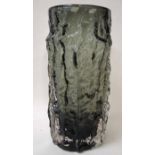 A large Whitefriars studio glass Bark textured Vase of straight sided cylindrical form, by