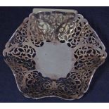 A mid/late 20th century silver Bon Bon Dish, of hexagonal form, heavily scrollwork pierced, J.M