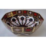 A late 20th century Royal Crown Derby fruit bowl of octagonal form decorated in the Imari pattern,