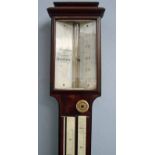 A Victorian mahogany stick barometer by Abraham and Dancer, pagoda top, the rectangular bone