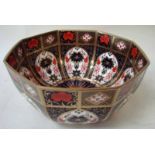 A late 20th century Royal Crown Derby bowl of octagonal form decorated in the Imari pattern, No.