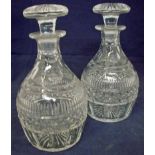 A pair of 1930's Harbridge Crystal Glass Decanters of bulbous form, slice, facet and diamond cut