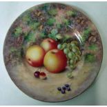 A Royal Worcester Cabinet Plate, hand painted with apples, grapes, cherries and blackcurrants