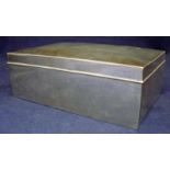 A late Victorian silver bound cigar box, of plain rectangular form, the dome top hinged lid