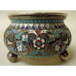 A late 19th early 20th century Russian silver and cloissonne enamel salt, the body decorated in