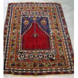 A pair of Bergama wool prayer rugs, circa 1920, handmade, with stepped horseshoe mirhab and