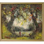 George R Deakins (1911-1982) Figures in a Wooded Glade, impressionistic oil on board signed Deakins,