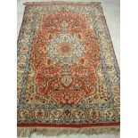 An Istanbul Turkish wool rug, circa 1950, handmade, central medallion, arabesques and floral