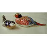 A Royal Crown Derby paperweight modelled as a woodland pheasant, gold stopper, 17cm long and another