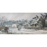 E Cawthorne (British 19th/20th century) Downham Village in Winter, watercolour and bodycolour,