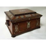 A 19th century walnut two handle jewellery box, of rectangular sarcophagus form, heavily inlaid with