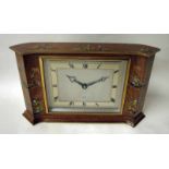 An Art Deco walnut mantel clock by Elliott of London, of rectangular form, Chinoiserie decorated