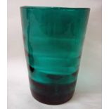 A 20th century green glass optic vase by Whitefriars of tapering cylindrical form with horizontal