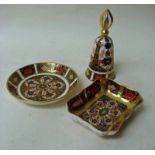 A Royal Crown Derby bone china bell, design 1128, 12cm high; a Royal Crown Derby pin tray of