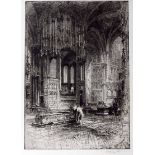 Hedley Fitton (1859-1929) Winchester Cathedral interior, etching, pencil signed in the margin,