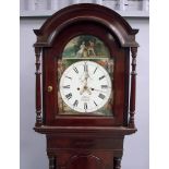 An imposing mahogany longcase clock by S Wood Liverpool, the arch top hood enclosing a painted face,