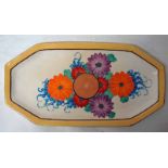 A Clarice Cliff dressing table tray of canted rectangular form, hand painted in the Gayday