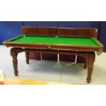 E J Riley Ltd., an early 20th century mahogany quarter size slate bed snooker dining table, number