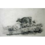 Attributed to Thomas Sydney Cooper R.A., Cattle Resting in a Landscape, charcoal and chalk study,