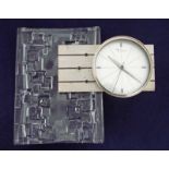 Daum France, a moulded crystal glass mantel clock, circa 1965, Thor model, heavy glass base with