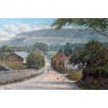 F Cawthorne (1901-1946) Downham Village looking towards Pendle, signed oil on canvas dated 1930,